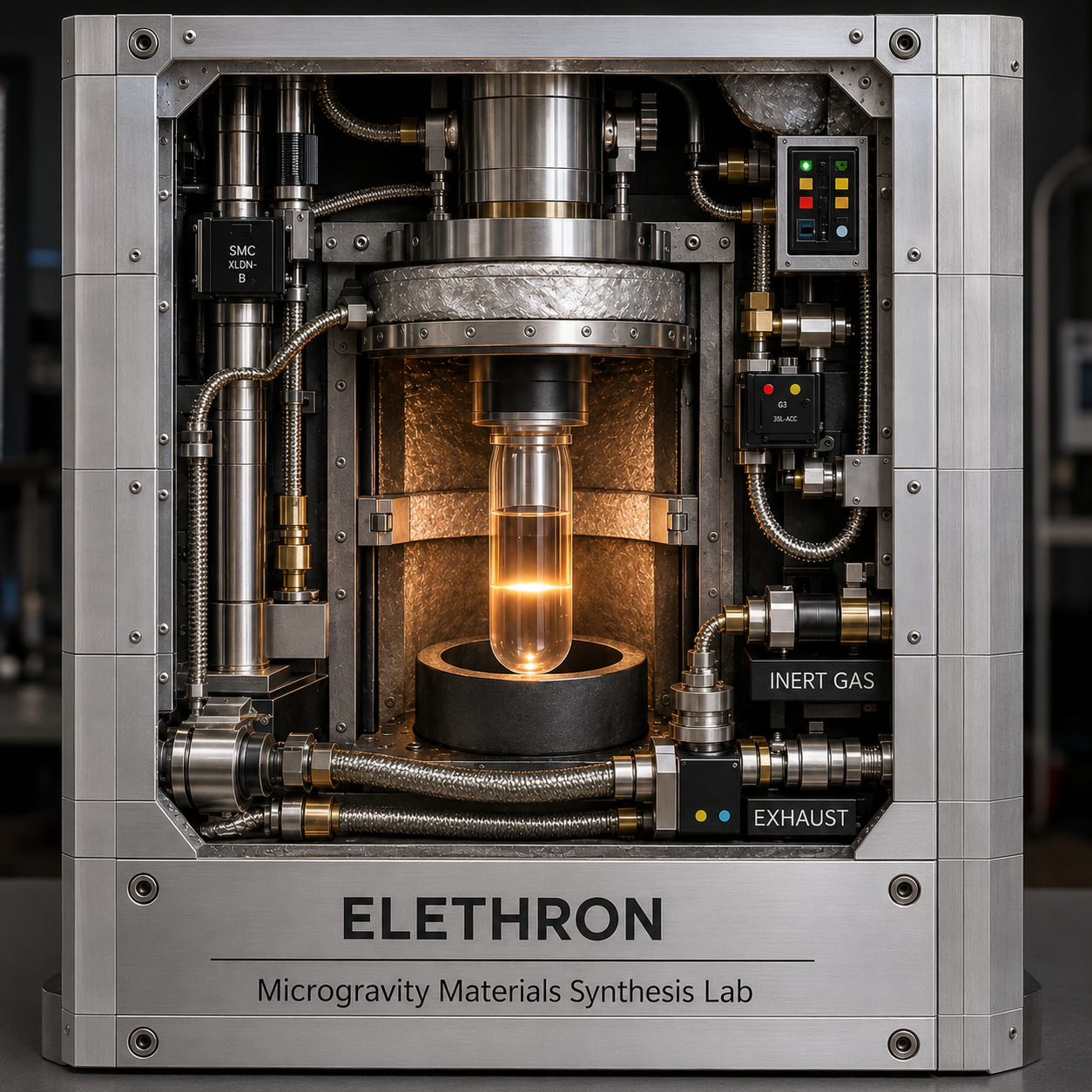 Elethron Microgravity Materials Synthesis Lab — process engineering instrument with inert-gas furnace, sample crucible, and integrated control systems